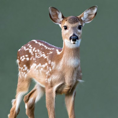 Baby fawn standing on green background