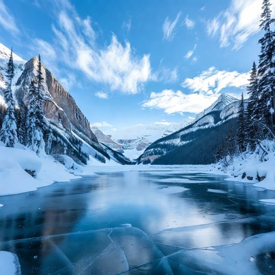 Frozen Lake Moraine Winter Landscape