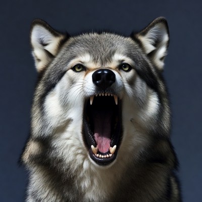 Gray Wolf Howling with Open Mouth