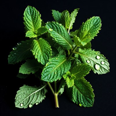 Fresh Mint Leaves with Water Droplets