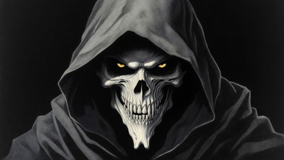 Skull in Hood with Glowing Eyes