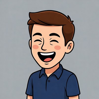Cartoon man laughing happily