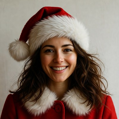 Smiling woman in Santa hat