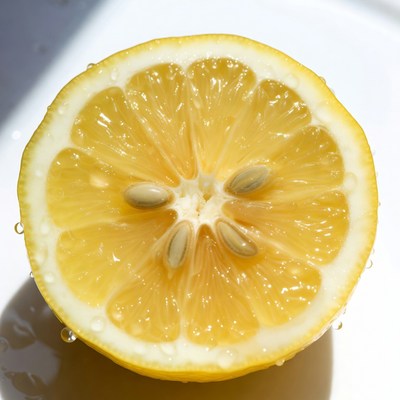 Sliced Lemon with Water Droplets