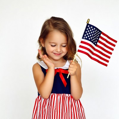 Girl holding American flag
