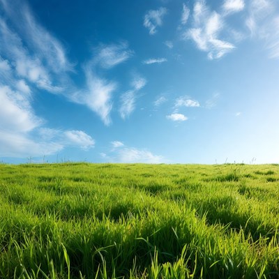 Green grass field under blue sky