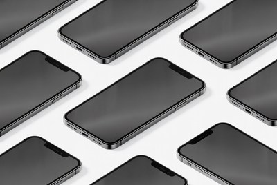 Multiple Black Smartphones on White Background
