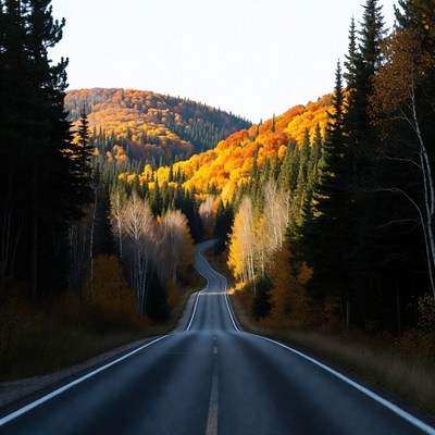 Winding road through autumn forest