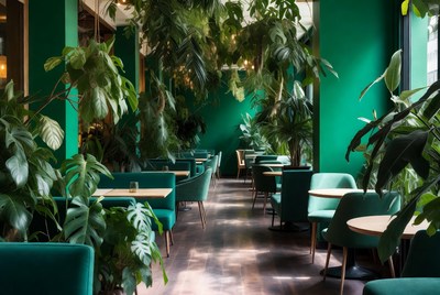 Green Plant-Filled Restaurant Interior