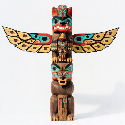 Colorful Totem Pole with Eagle Bear Wolf