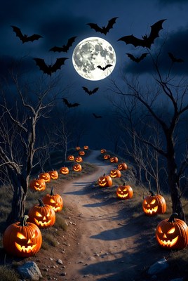Halloween Path with Jack-o-Lanterns and Bats