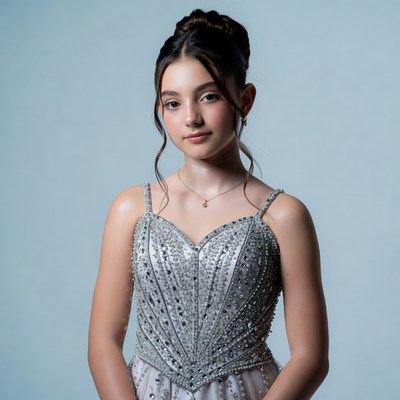 Girl in sparkling silver dress