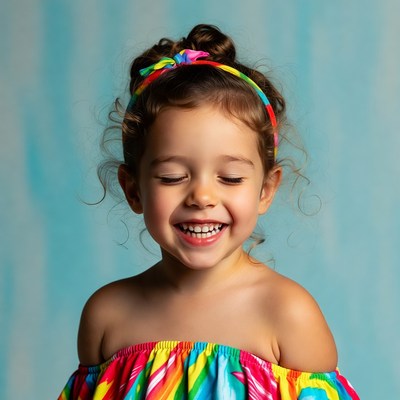 Smiling girl with rainbow headband