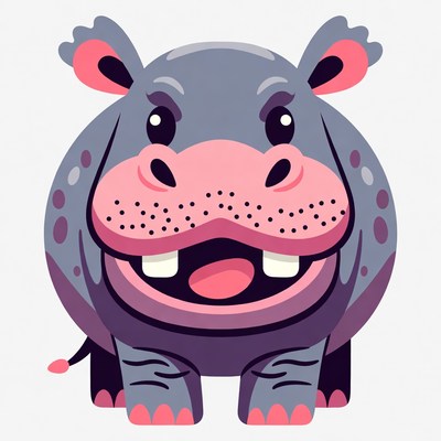 Cartoon hippo smiling with open mouth