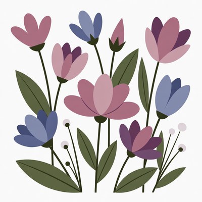 Purple and Pink Flowers Illustration