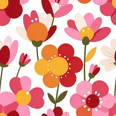 Colorful Pink Flowers Pattern Illustration