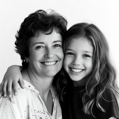 Smiling mother hugging daughter