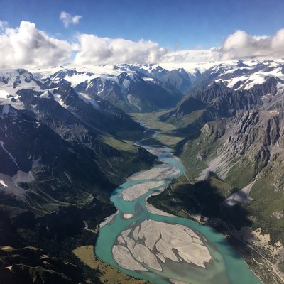 Aerial View Glacial River Mountains