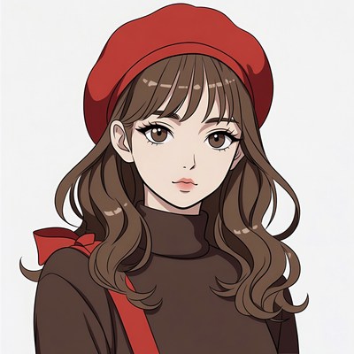 Anime girl wearing red beret