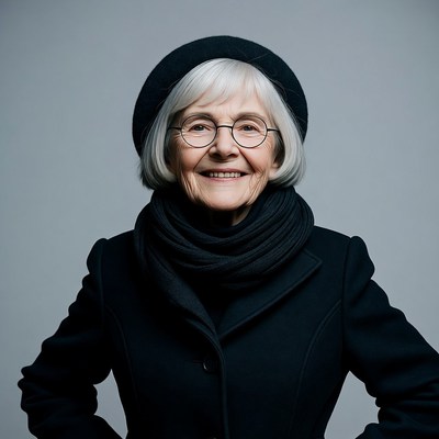 Elderly woman smiling in black beret