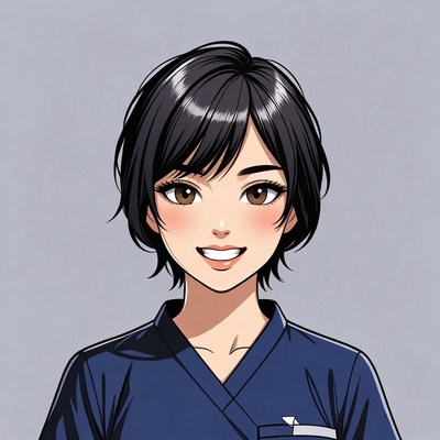 Anime nurse smiling happily