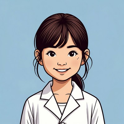 Asian girl in white lab coat