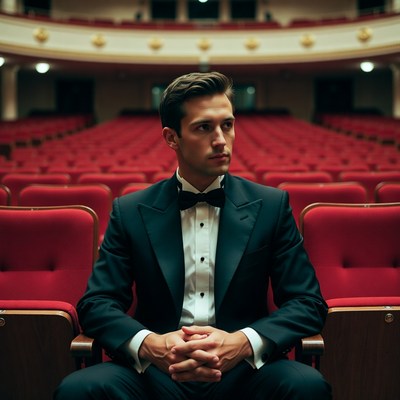 Man in tuxedo sitting in theater