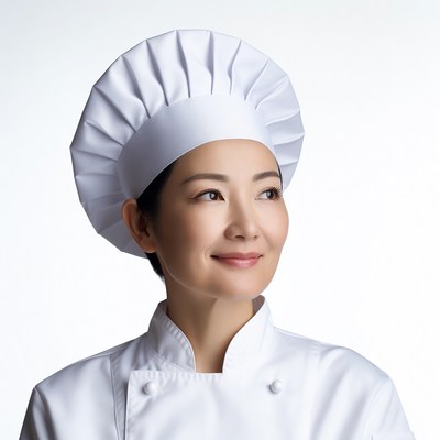Asian woman chef in white uniform