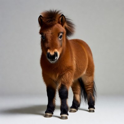 Cute chestnut Shetland pony standing
