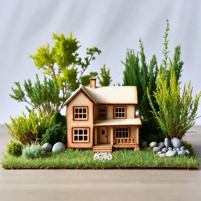 Wooden Miniature House with Trees