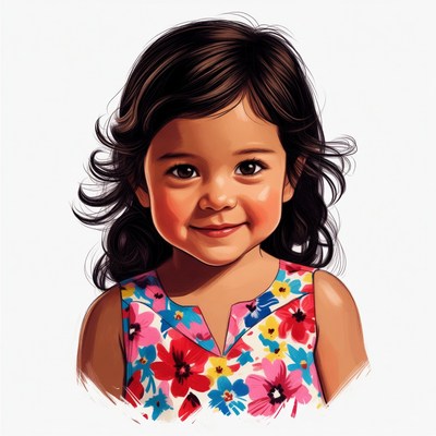 Smiling Asian girl in floral dress