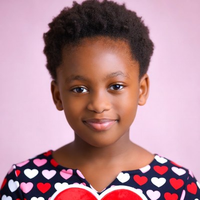 African girl smiling in heart dress