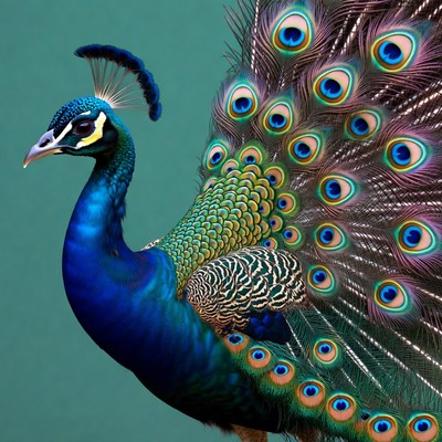 Peacock displaying vibrant tail feathers