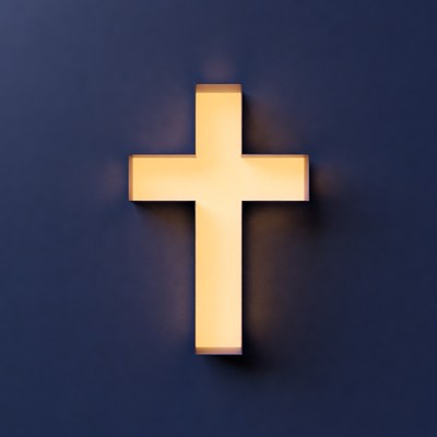 Golden Cross on Dark Blue Background