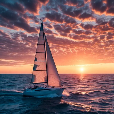 Sailboat sailing at sunset