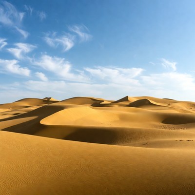 Golden sand dunes under blue sky