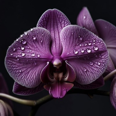 Purple Orchid with Water Droplets