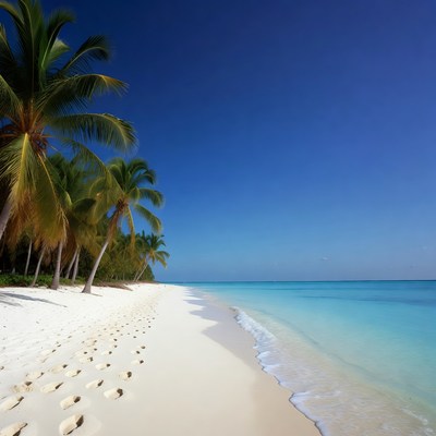Tropical Beach with Footprints