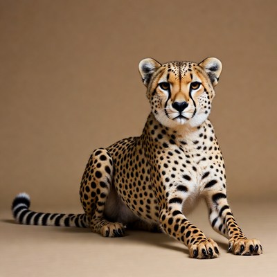 Cheetah sitting on beige background