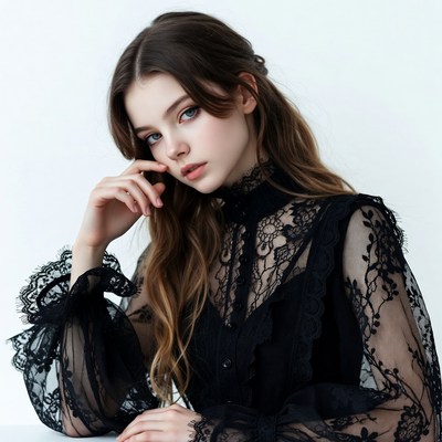 Woman in black lace dress