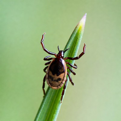 Tick on green grass blade