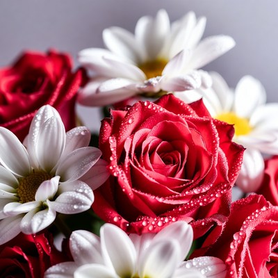 Red Roses and White Daisies Bouquet