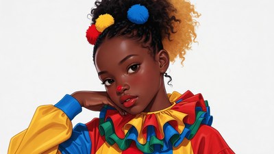 African-American girl in colorful clown costume