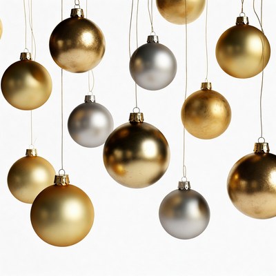 Gold and Silver Hanging Christmas Ornaments
