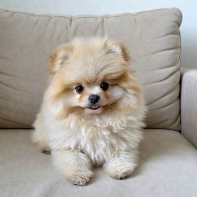 Fluffy Pomeranian Puppy on Couch