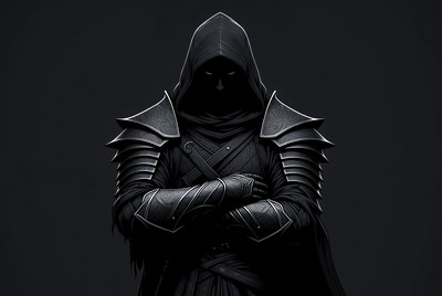 Dark hooded warrior arms crossed