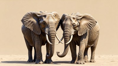 Two elephants touching trunks