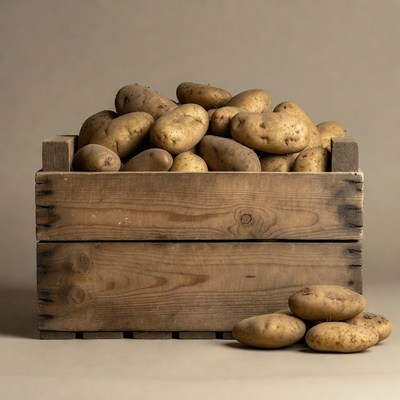 Potatoes in wooden crate