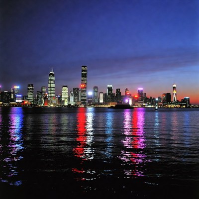 Shanghai Skyline at Night over Water