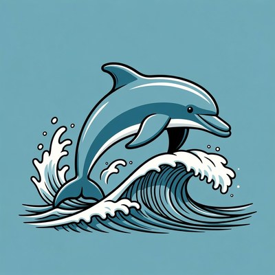 Cartoon Dolphin Jumping Waves